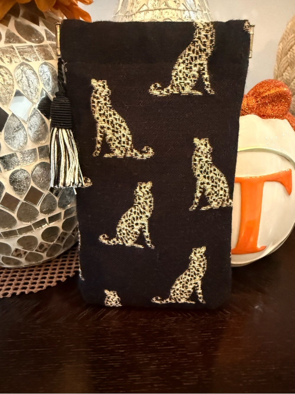 Belle Branchee Black- Beige Leopard Pouch